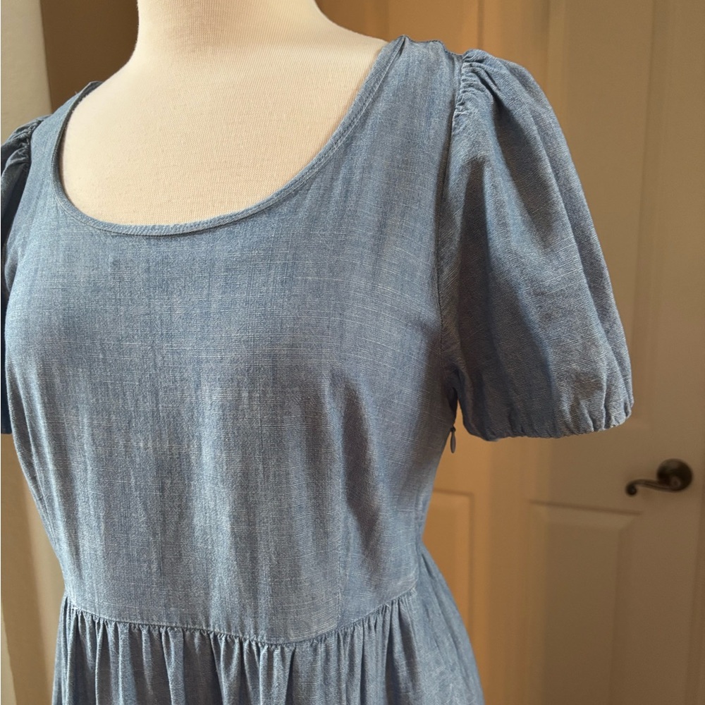 J. Crew Factory Denim Blue Puff Sleeve Midi Dress - Picture 2 of 7
